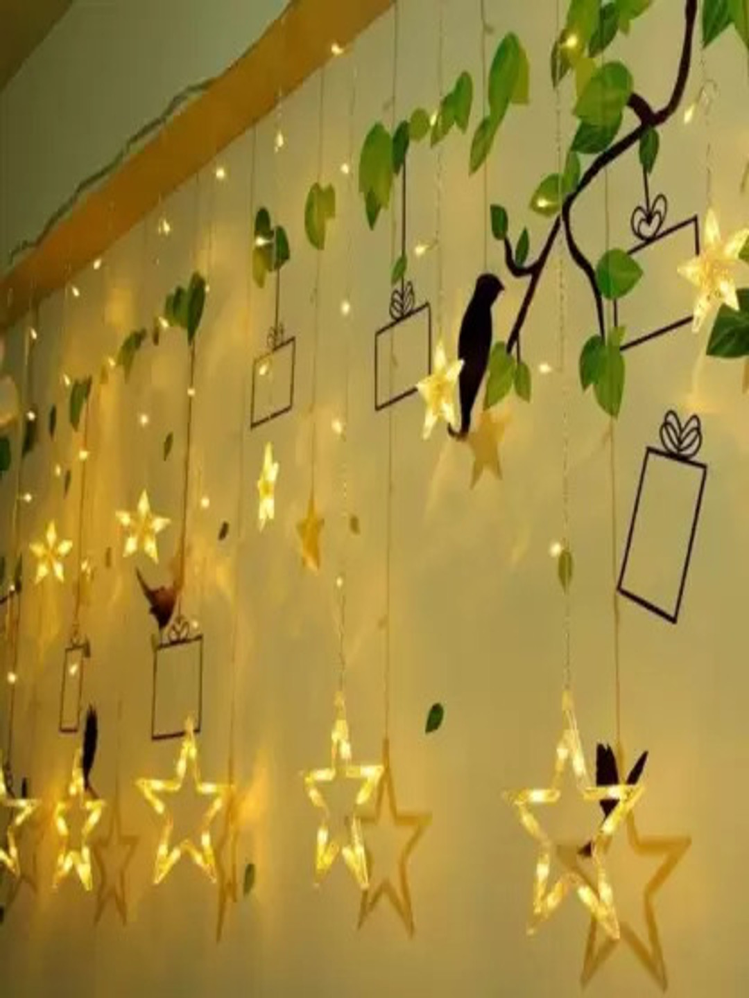 SPARK WORLD Orange-Coloured Star Shape LED Curtain Fairy String Lights
