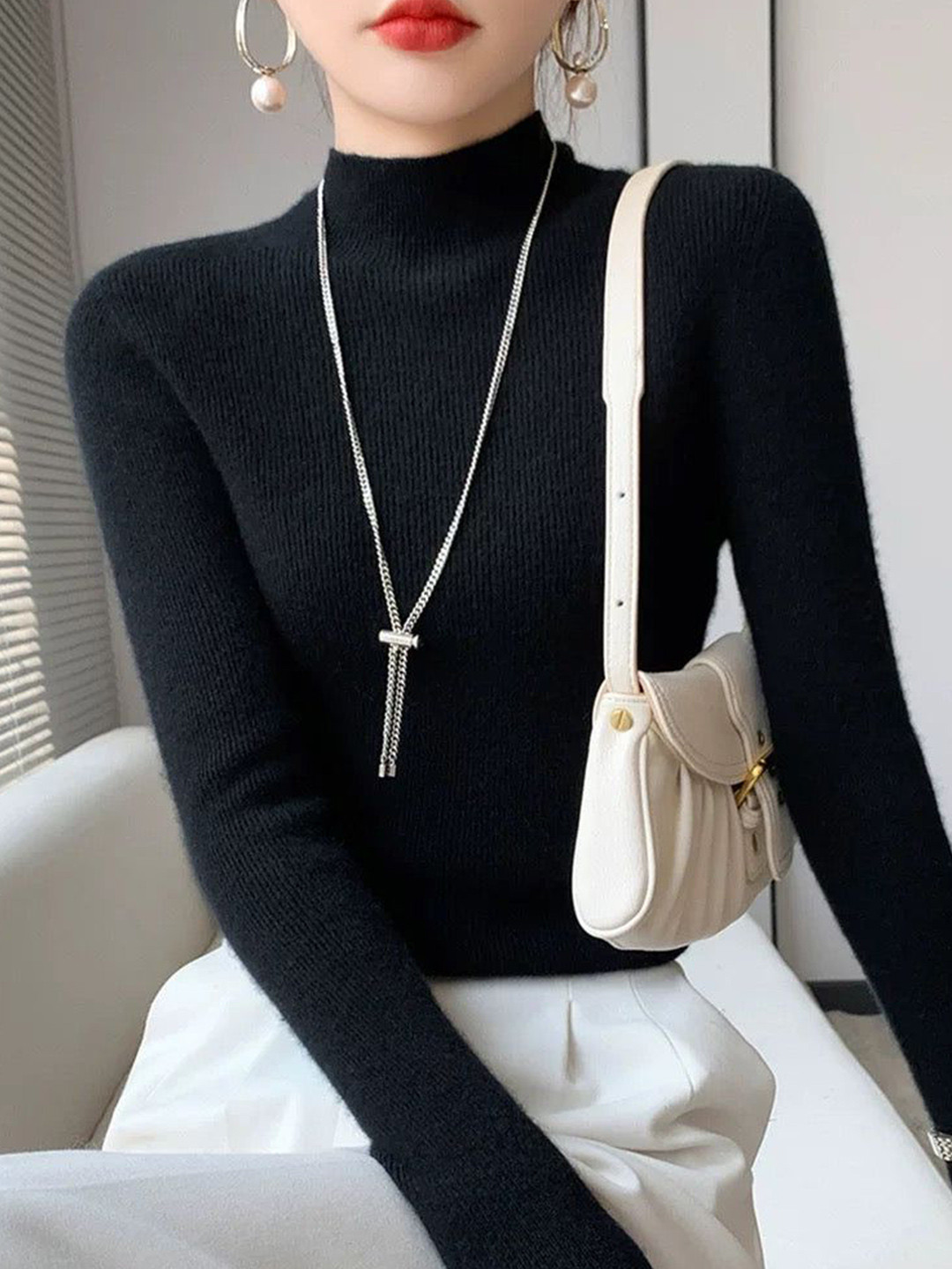 Miss Mosa By Akanksha  Women Black Jenny Premium Turtleneck Sweater