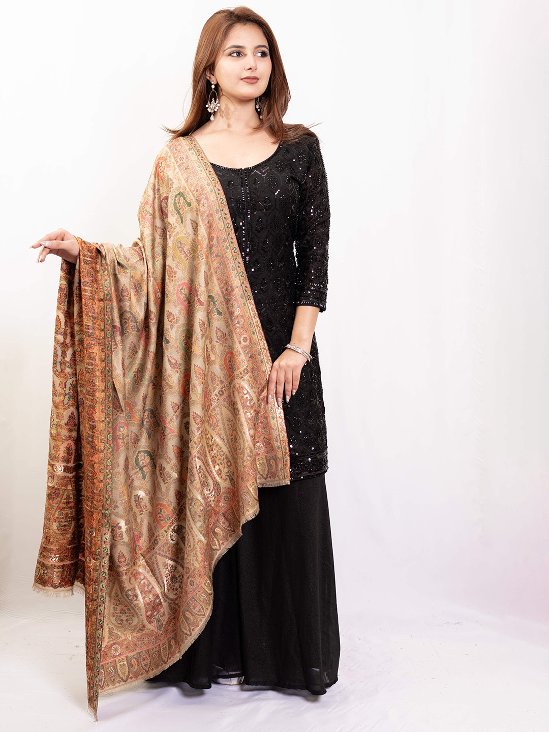 PASHGIRI Ethnic Motifs Woven Design Silk Shawl