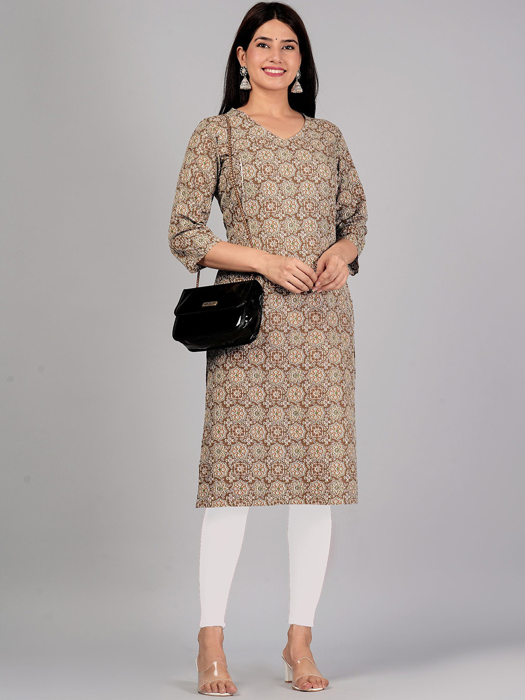 Kraniky Apparels Floral Printed V-Neck Cotton Straight Kurta