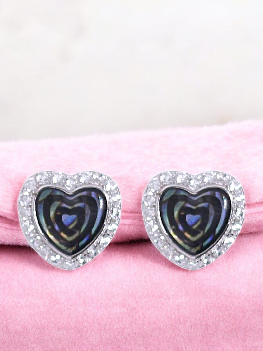 Taraash Sterling Silver Mother Of Pearl Studded Heart Shaped Studs