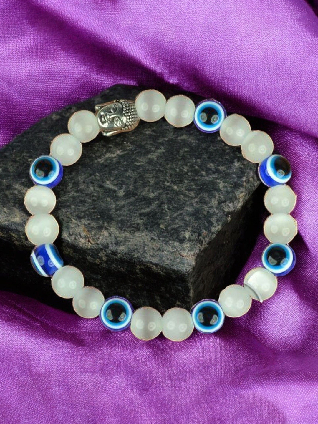 AKLINA Selenite & Charm Beaded Ceramic Elasticated Bracelet