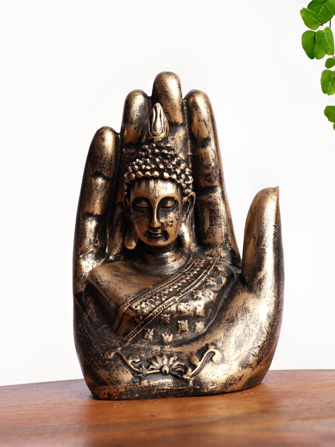 INTERNATIONAL GIFT Buddha Hand Copper Polyresin Natural Living Room Small Showpiece - 3.5 Inches
