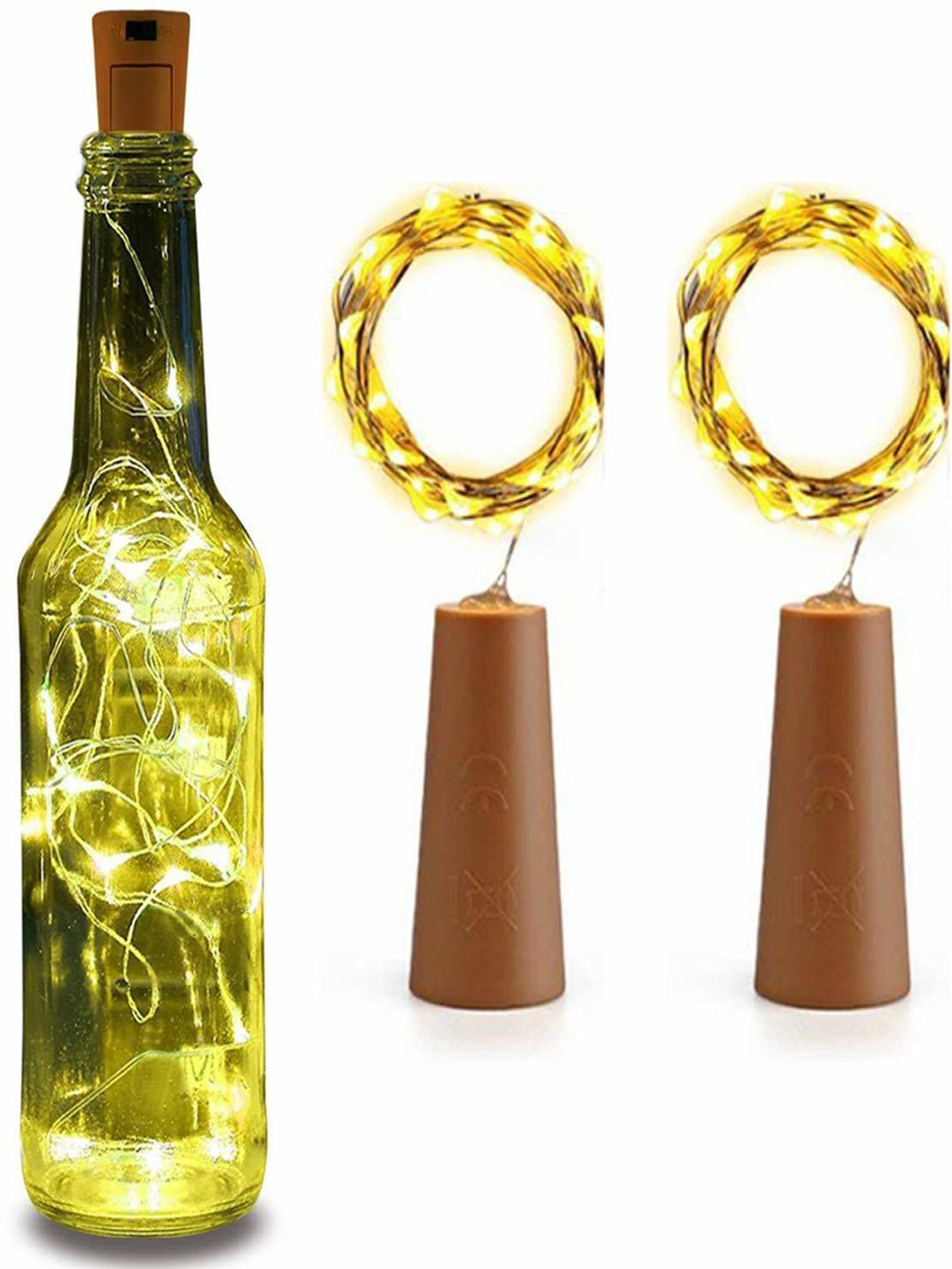 SPARK WORLD 2-Pcs Yellow Rice Shaped Cork Fairy String Lights