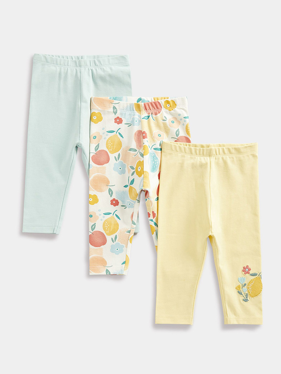 Mothercare Infant Girls Pack Of 3 Floral-Printed Pure Cotton Ankle-Length Leggings