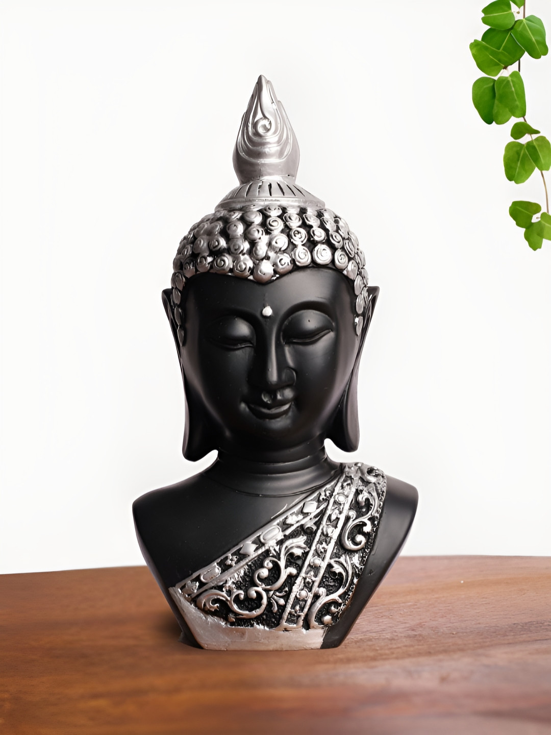 INTERNATIONAL GIFT Buddha Head Silver Polyresin Metallic Prayer Room Medium Showpiece - 3.9 Inches