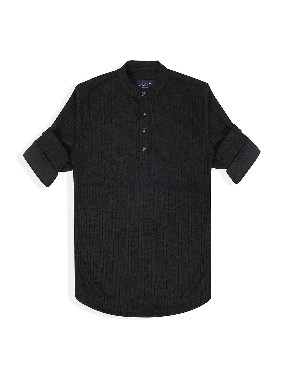 CHARCHIT Boys Comfort Fit Band Collar Textured Cotton Casual Shirt