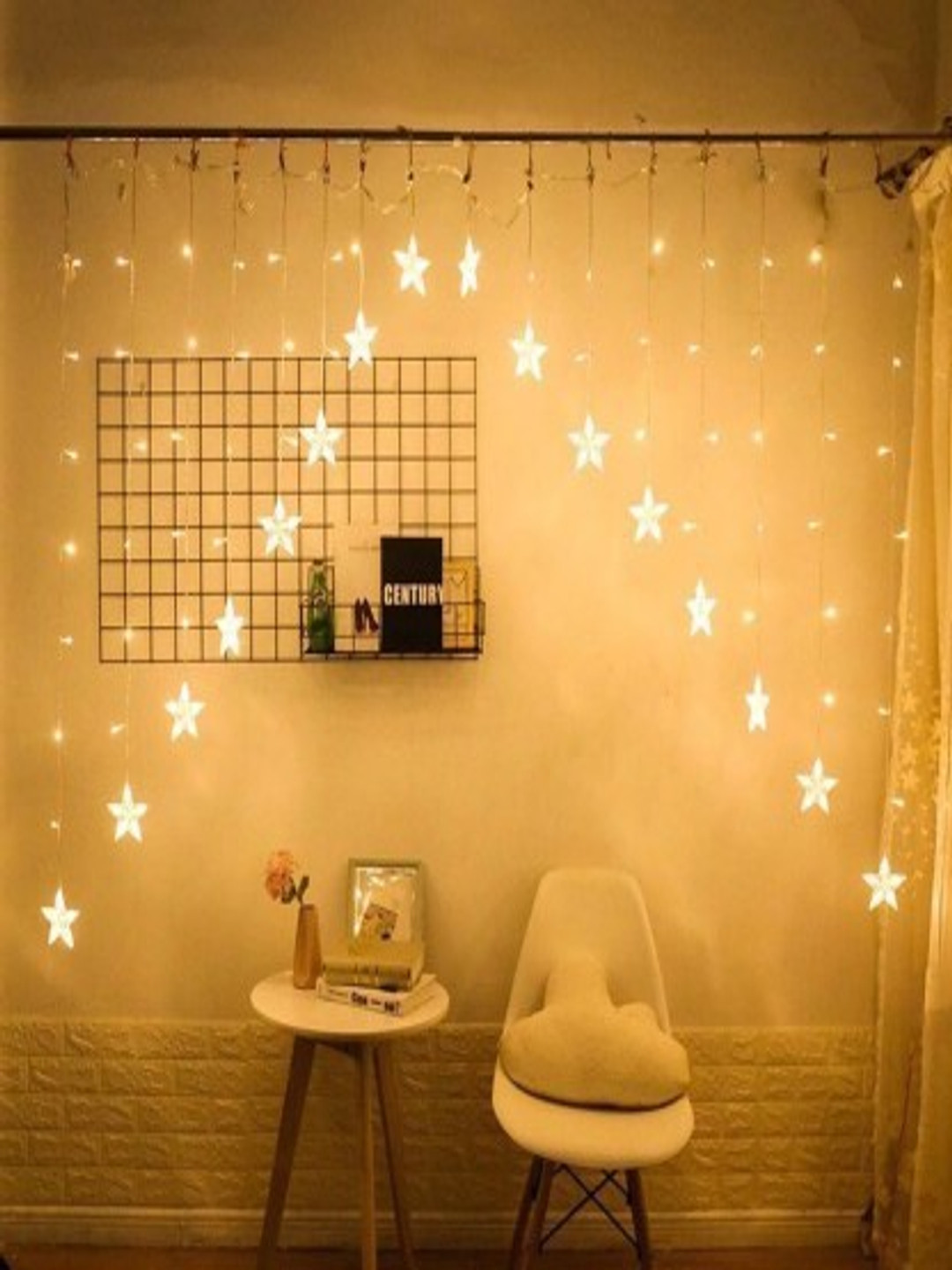 SPARK WORLD Yellow Star Shape LED Curtain Fairy String Lights