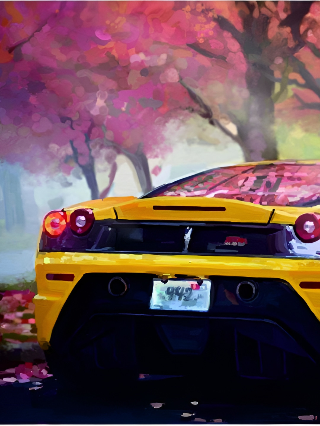 Inephos Yellow And Purple Car Printed Canvas Wall Art