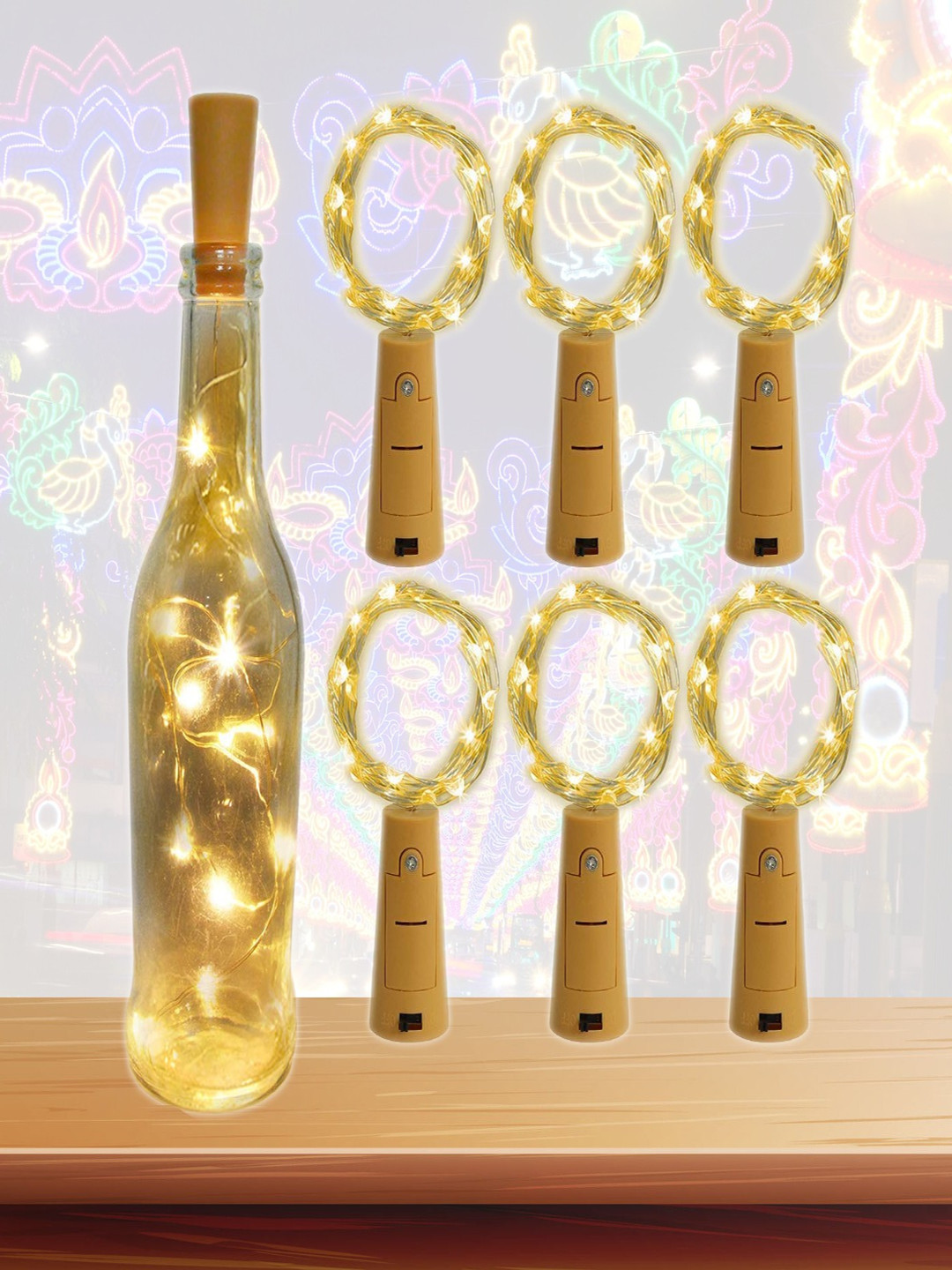 SPARK WORLD Yellow 6 Pieces Cork LED String Lights