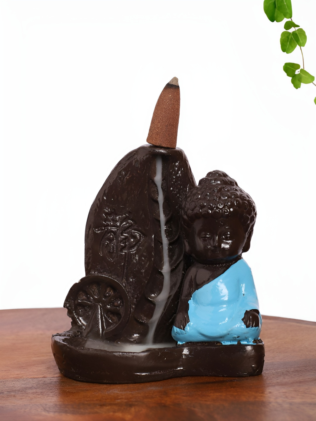 INTERNATIONAL GIFT Waterfall Buddha Blue Polyresin Matte Living Room Fountain Small Showpiece - 1 Inches