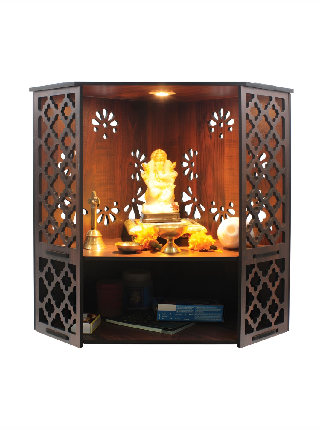 RANDOM Brown Wall Mounted Wooden Home Temple