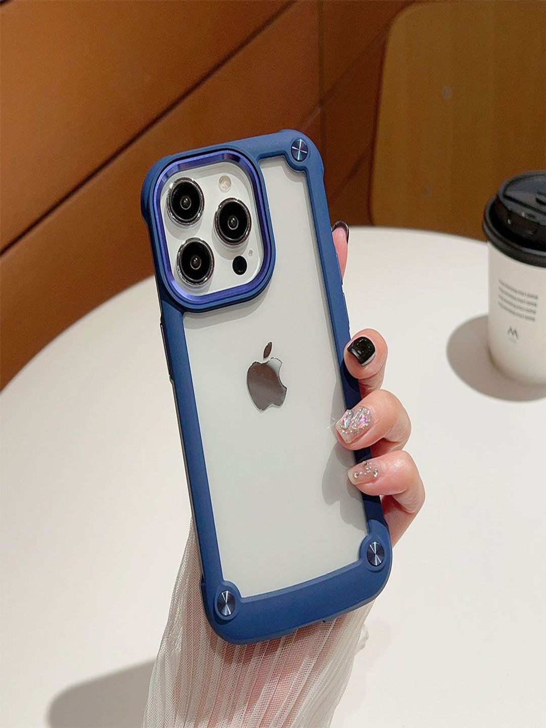 Luxury Kase Clear Armor Shockproof Acrylic Metal Button Hard iPhone 13 Pro Back Case