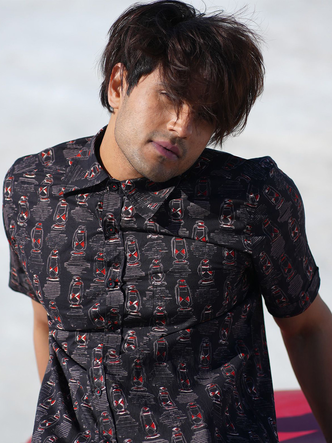 Style Matters Men Black color Lamp Printed Cotton Casual Shirt