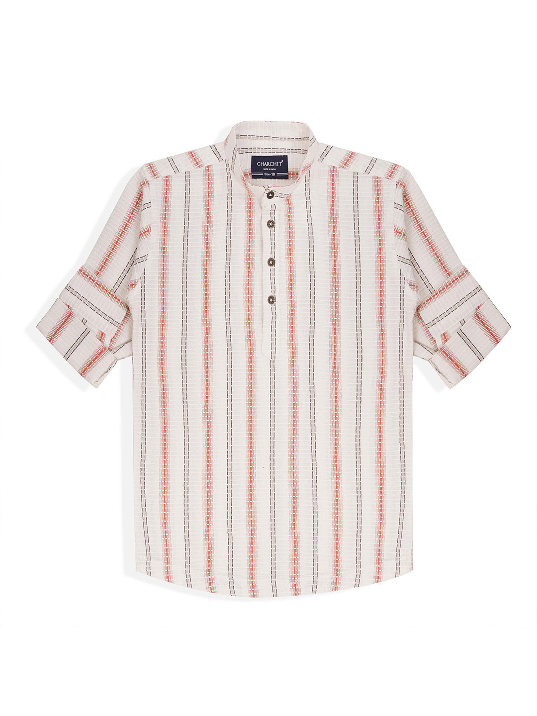 CHARCHIT Boys Comfort Fit Band Collar Vertical Striped Cotton Casual Shirt