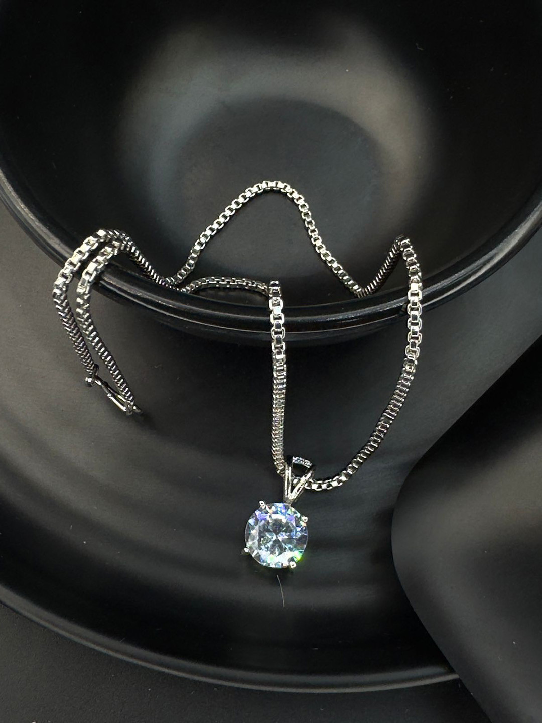 AKLINA Rhodium-Plated Circular Shaped Pendant with Chain