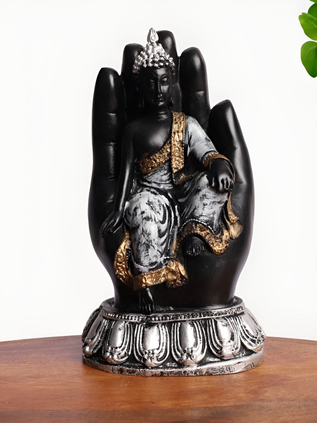 INTERNATIONAL GIFT Divine Buddha in Blessing Hand Silver Polyresin Glossy Prayer Room Small Showpiece - 3 Inches