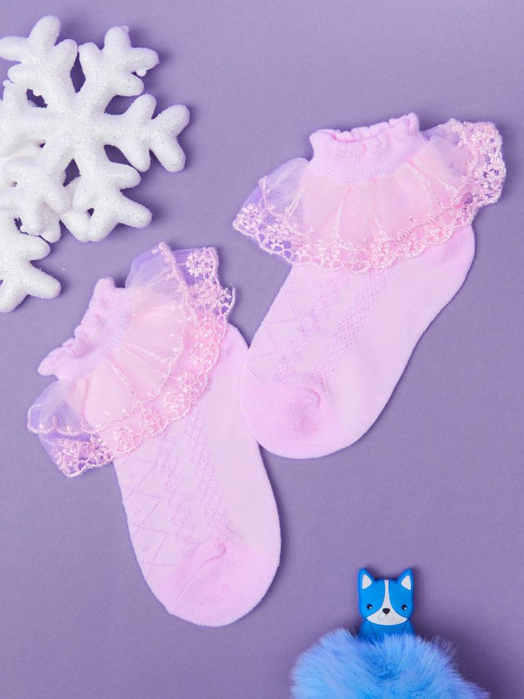 NESKA MODA Girls Patterned Frill Lace Ankle-Length Socks