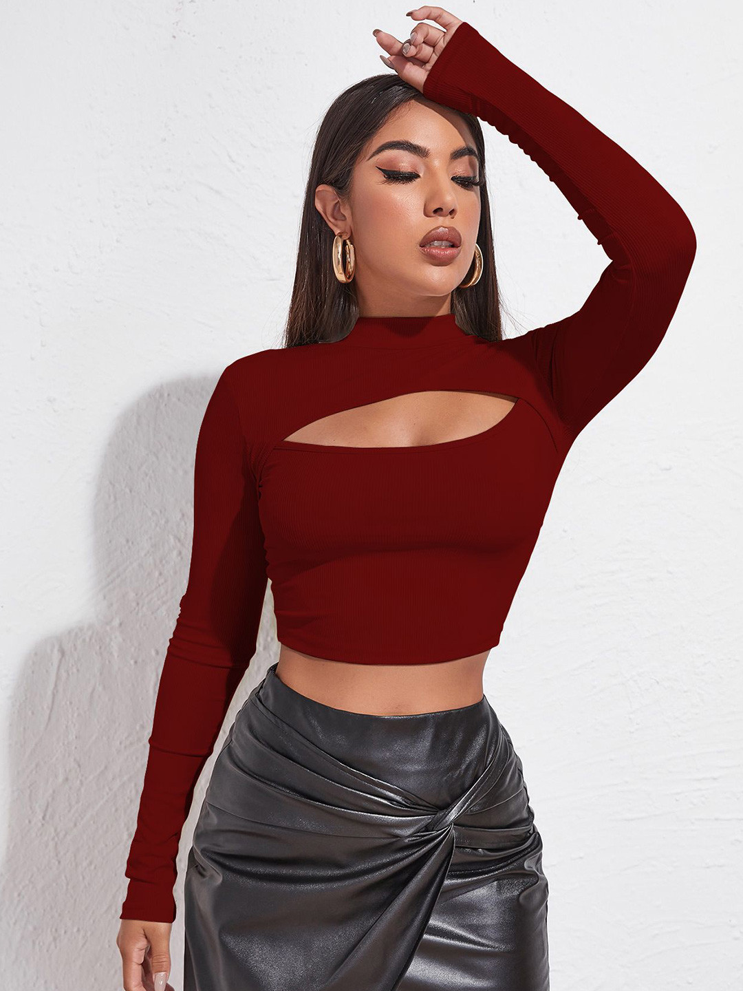 AVANOVA Women High Neck Long Sleeves Crop Fitted Top
