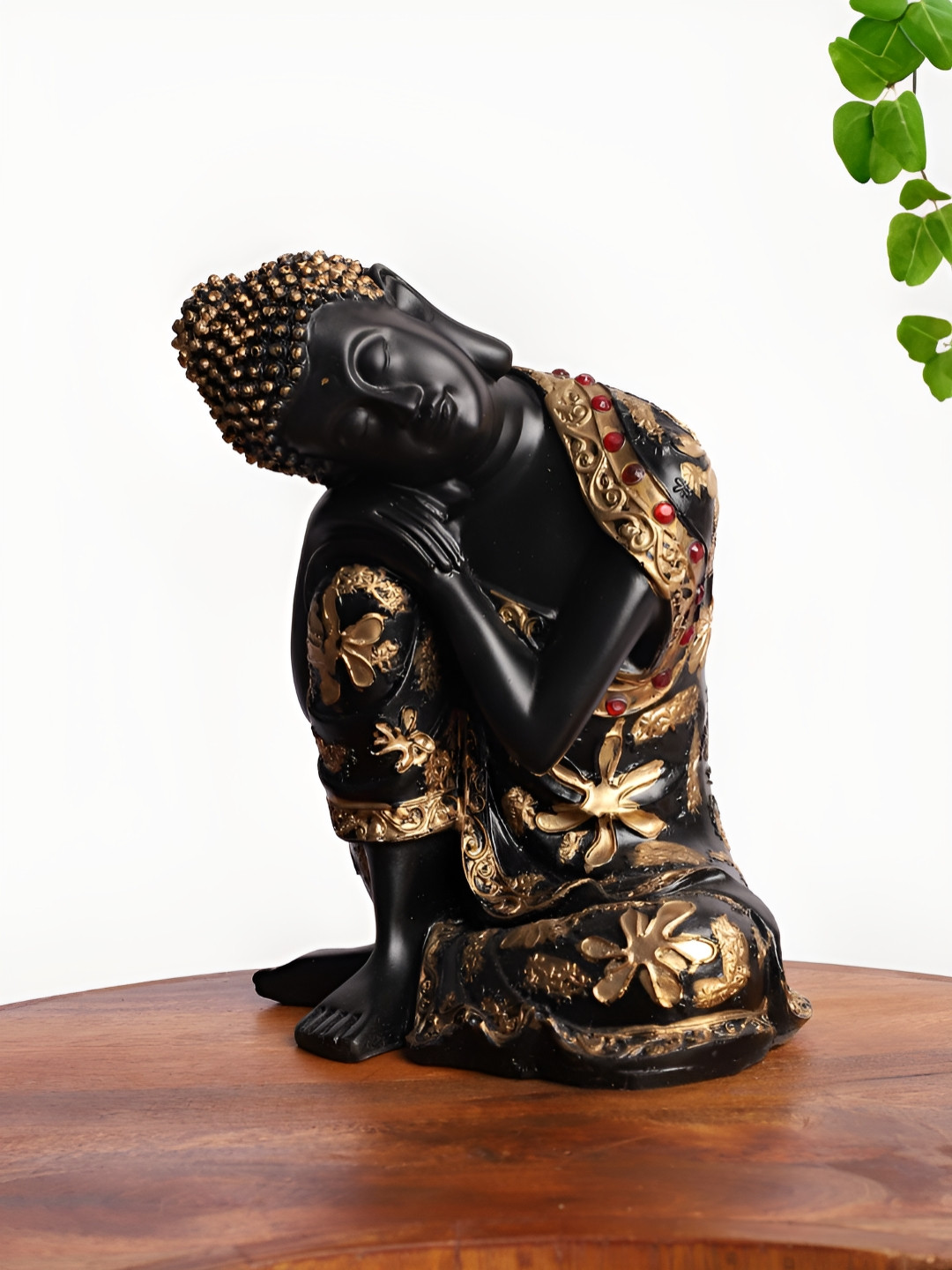 INTERNATIONAL GIFT Resting Buddha Black Polyresin Matte Living Room Tiny Showpiece - 7 Inches