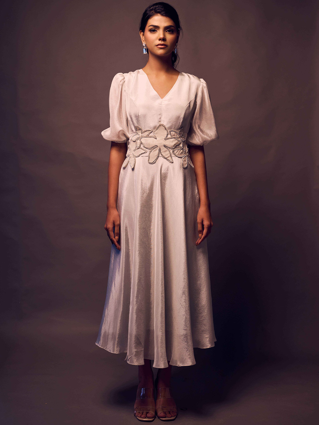 WEAVING CULT Tissue Dress With Embellished Belt