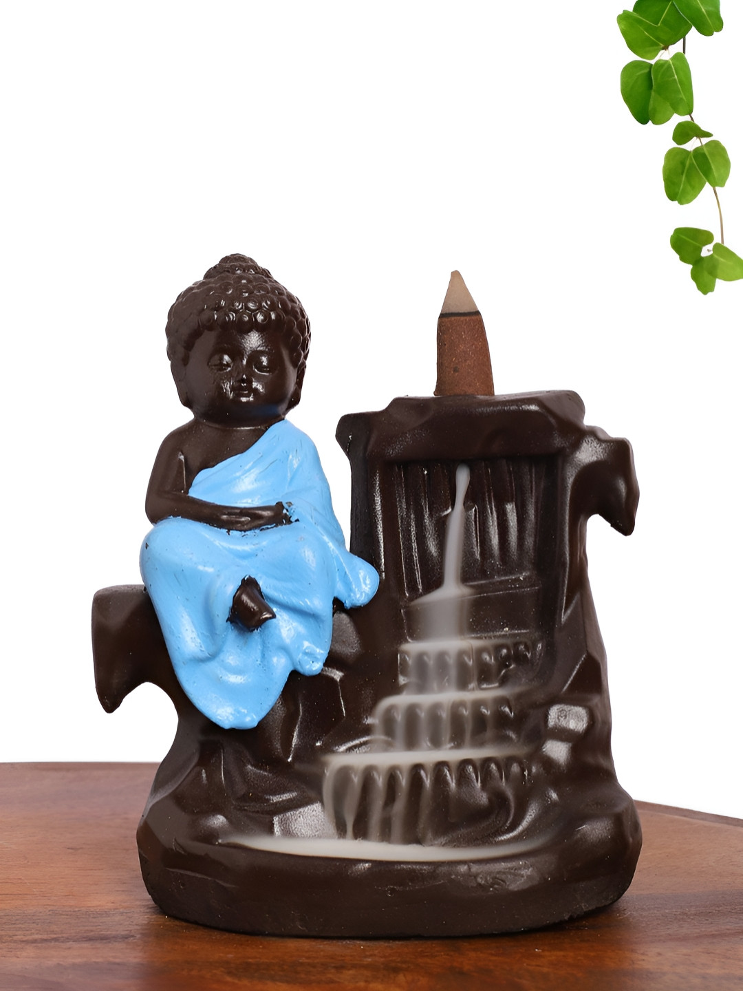 INTERNATIONAL GIFT Backflow Buddha Smoke Fountain Blue Polyresin Glossy Prayer Room Fountain Tiny Showpiece - 5.5 Inches
