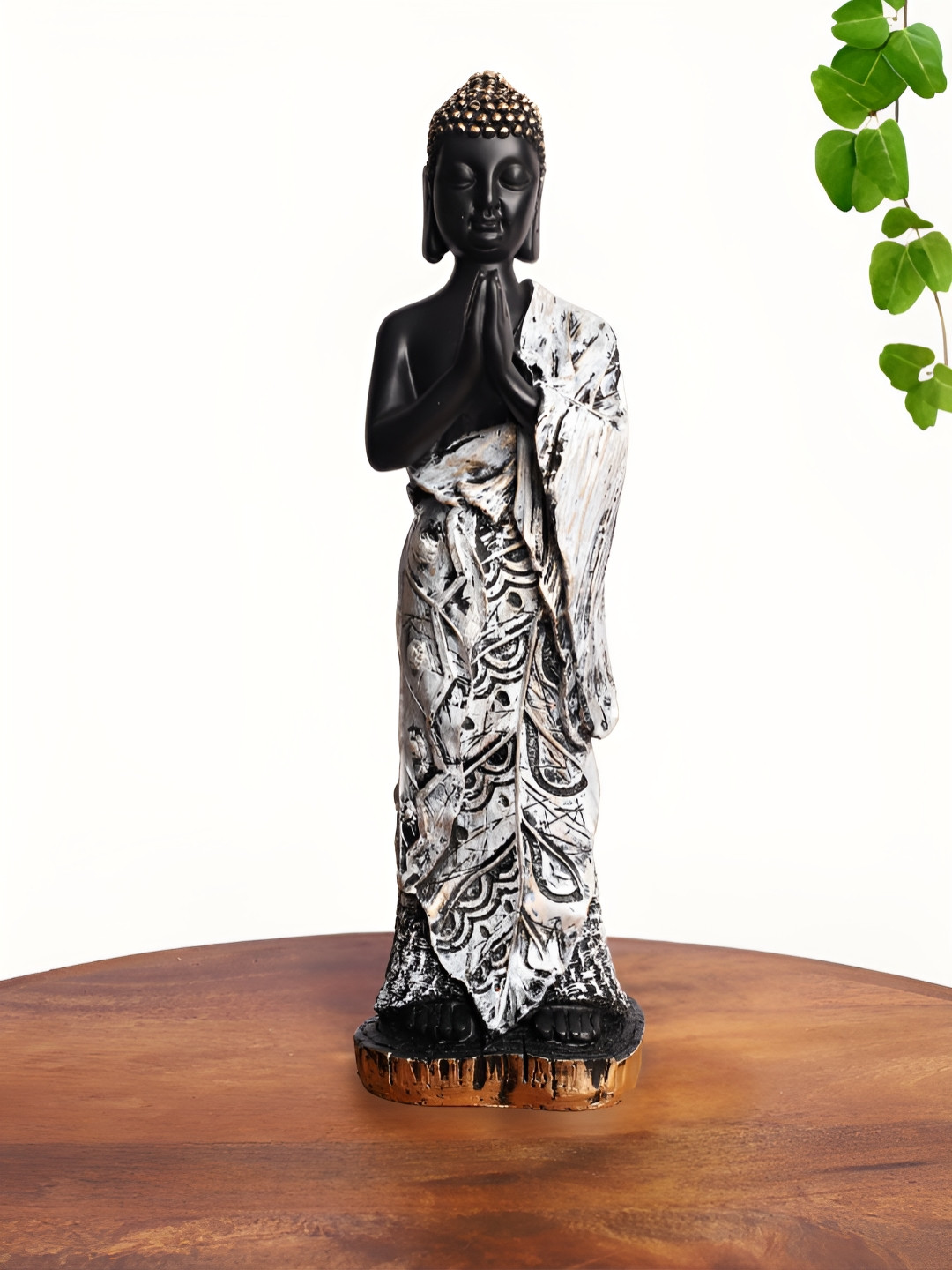 INTERNATIONAL GIFT Praying Buddha Black Polyresin Natural Home Office Medium Showpiece - 5.5 Inches