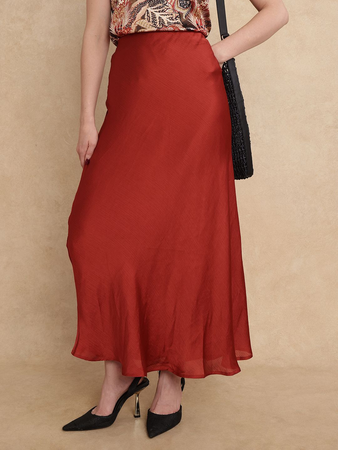 RAREISM Women Ronu B Rust Flared Maxi Skirt