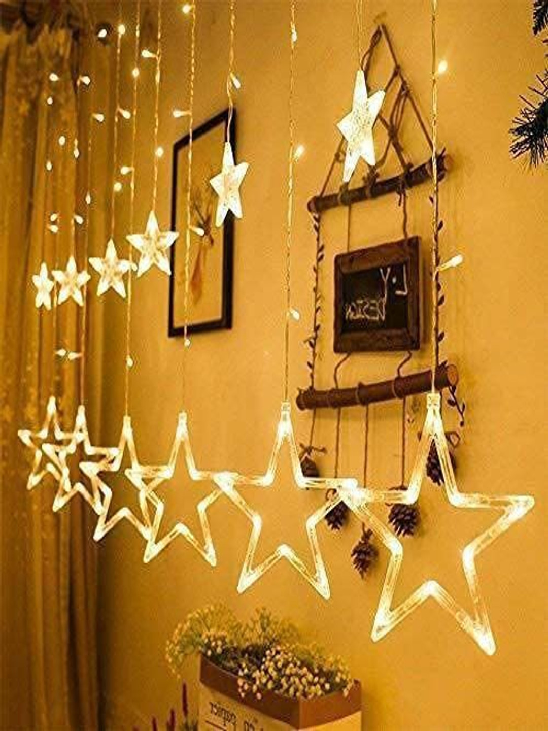 SPARK WORLD Gold Toned Star LED String Lights