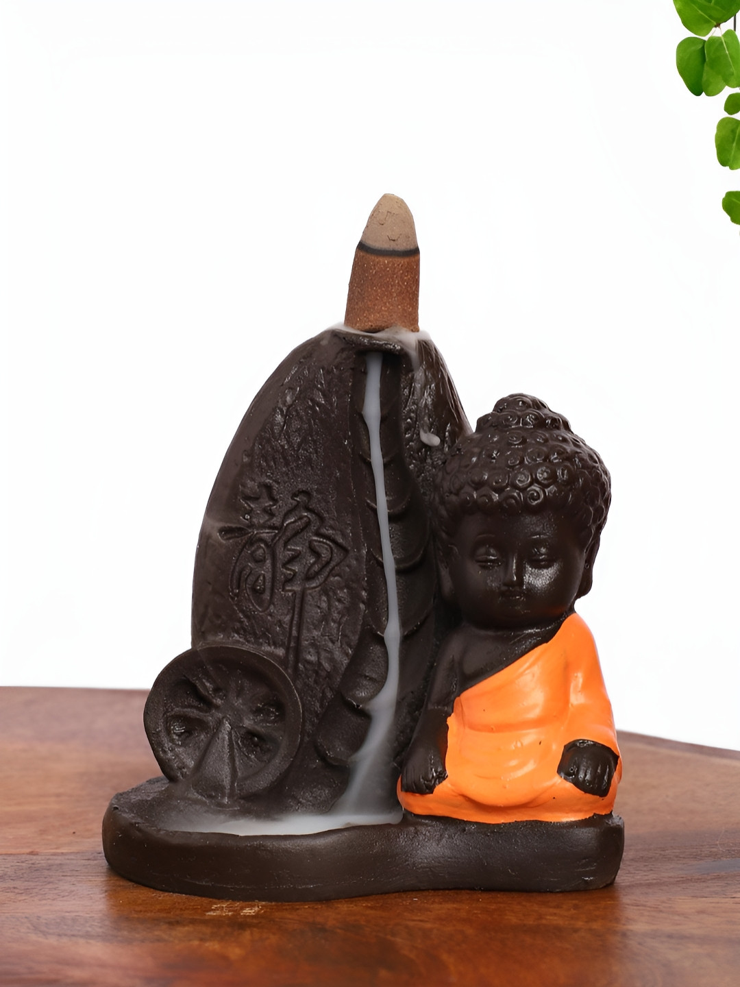 INTERNATIONAL GIFT Waterfall Buddha Orange Polyresin Glossy Living Room Fountain Tiny Showpiece - 3.5 Inches