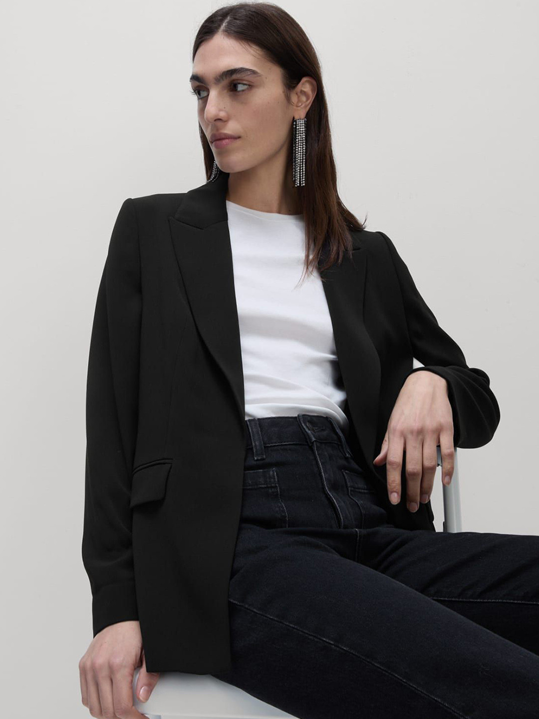 Marks & Spencer Notched Lapel Relaxed-Fit Single-Breasted Blazer