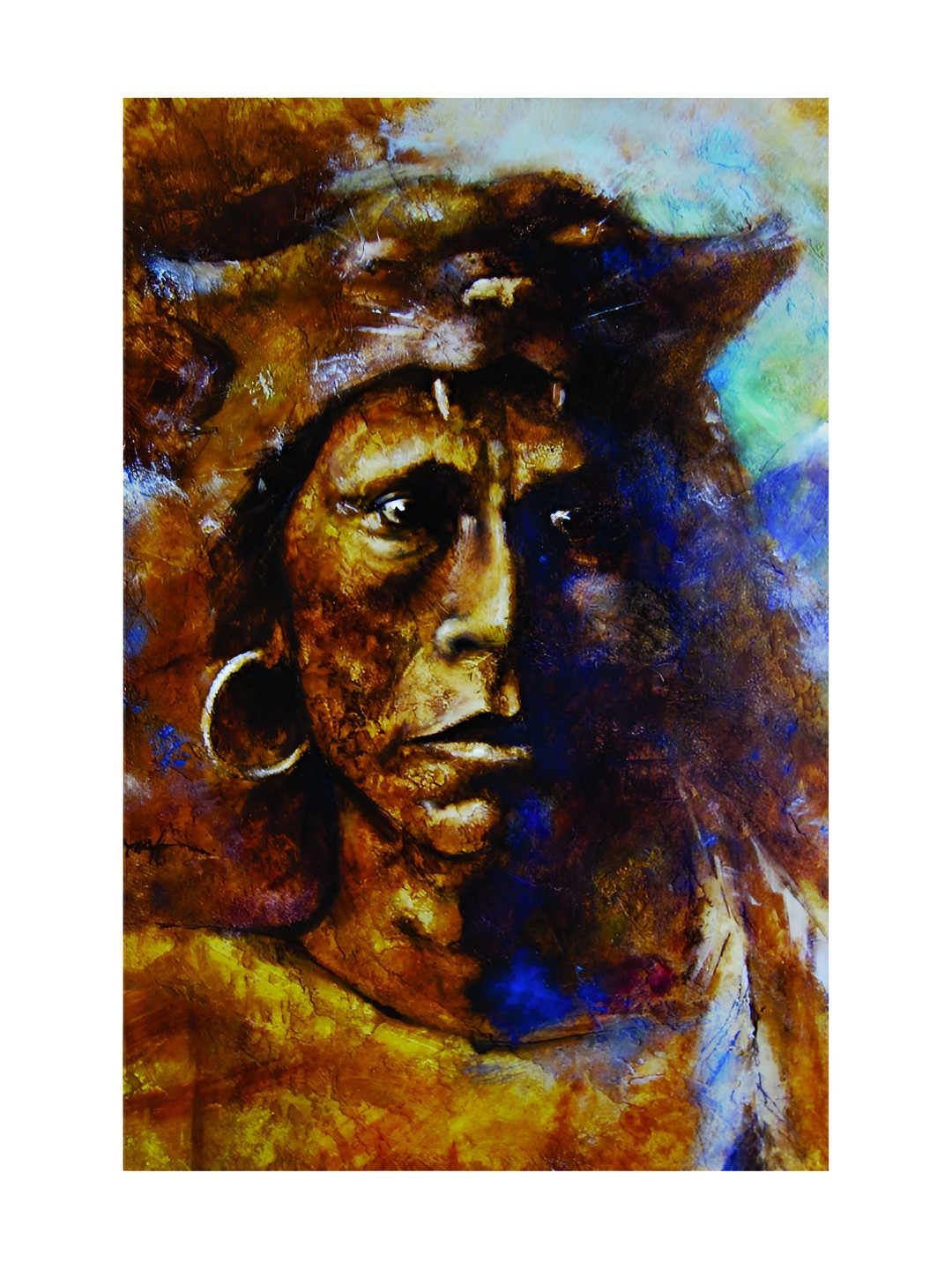 Inephos Brown And Blue Modern Lady Printed Canvas Wall Art