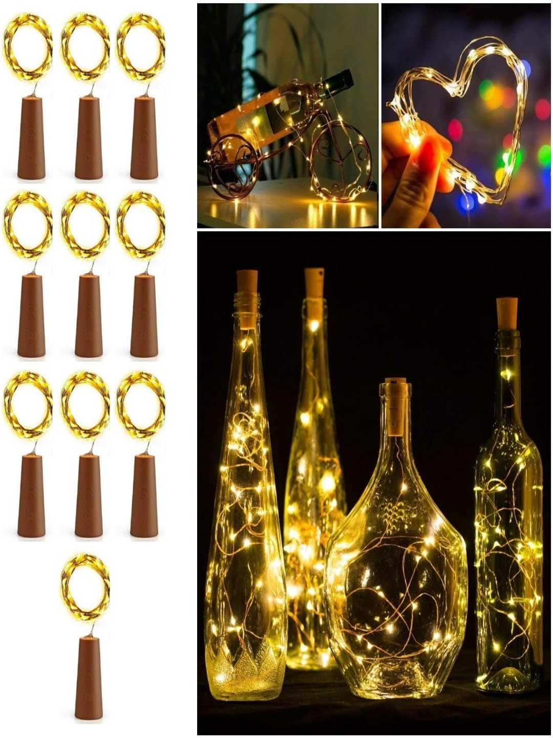 SPARK WORLD 2-Pcs Yellow Rice Shaped Cork Fairy String Lights