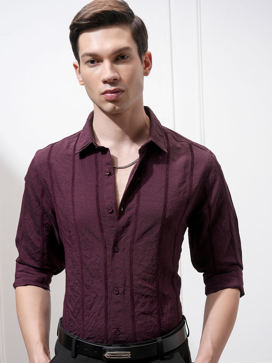 HIGHLANDER Men Chinille Yarn Striped Occation Shirt