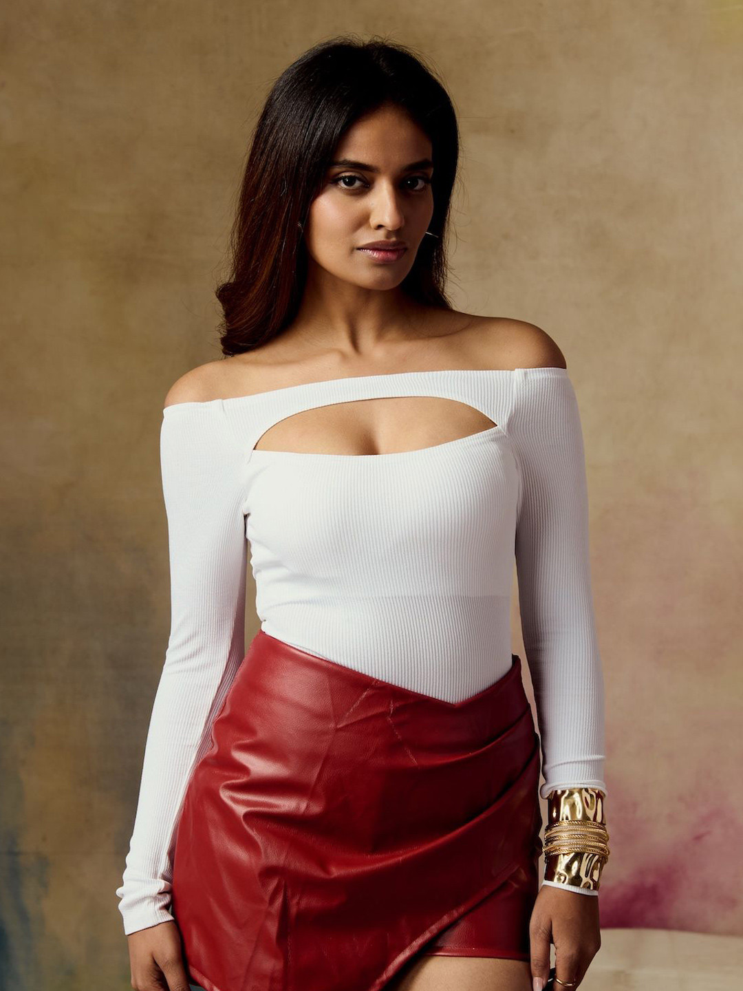 Lea Clothing Co. Women Tamia Cherry Red Faux Leather Mini Skort