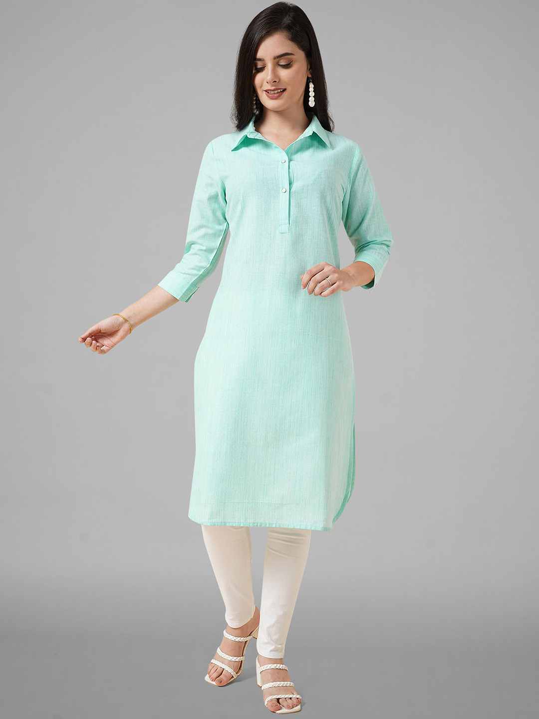 Anushil Shirt Collar Cotton Straight Kurta