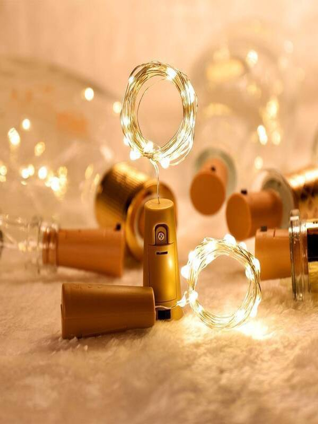 SPARK WORLD 4-Pcs Yellow Rice Shaped Cork Fairy String Lights