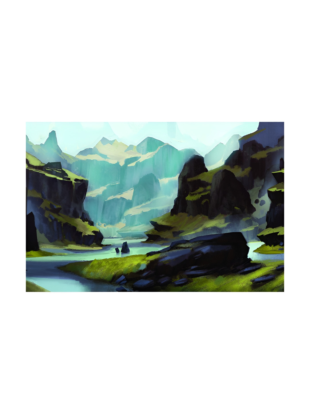 Inephos Blue And Green Printed Canvas Wall Art