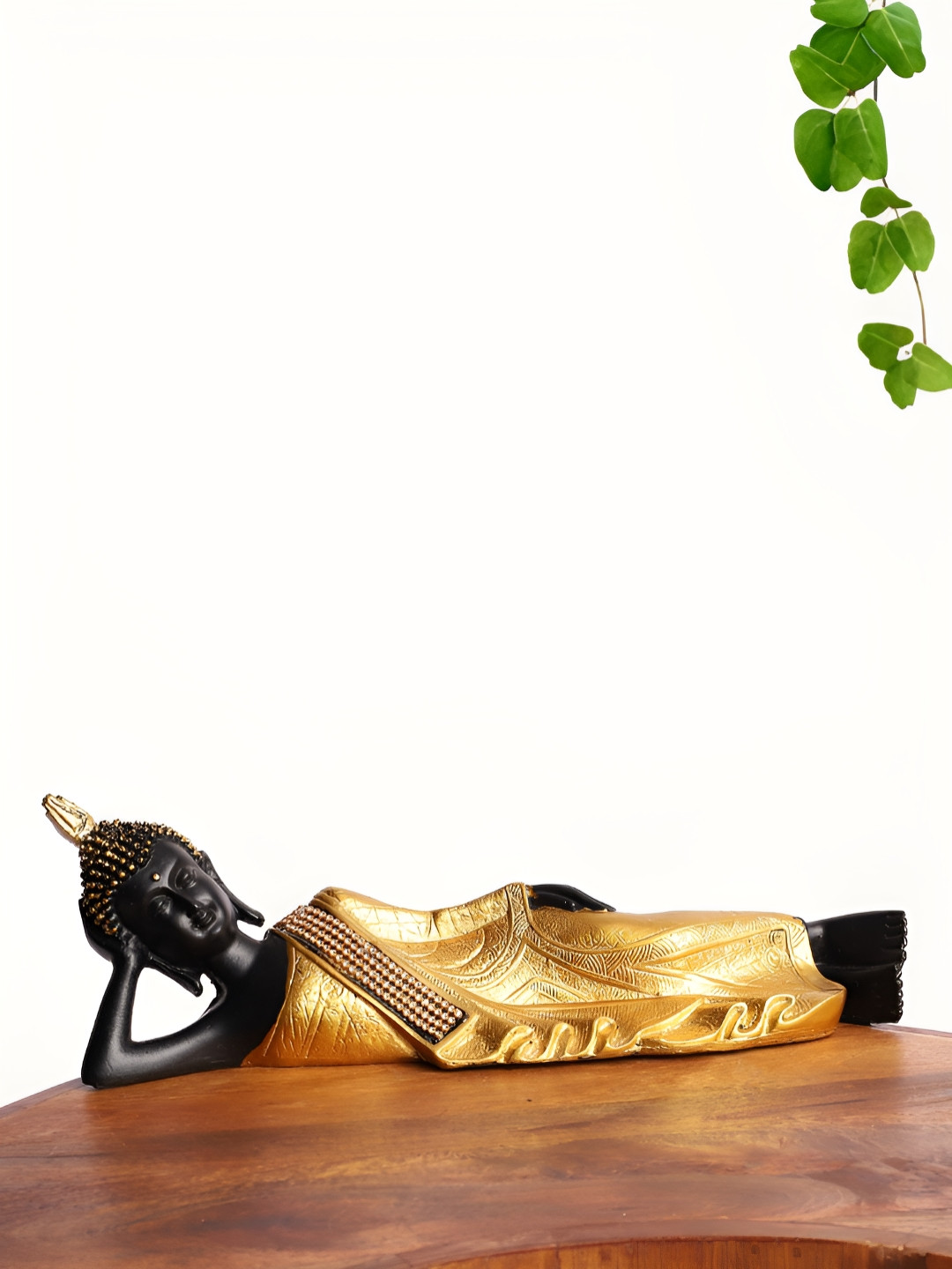 INTERNATIONAL GIFT Reclining Buddha Gold Polyresin Glossy Prayer Room Small Showpiece - 1.6 Inches