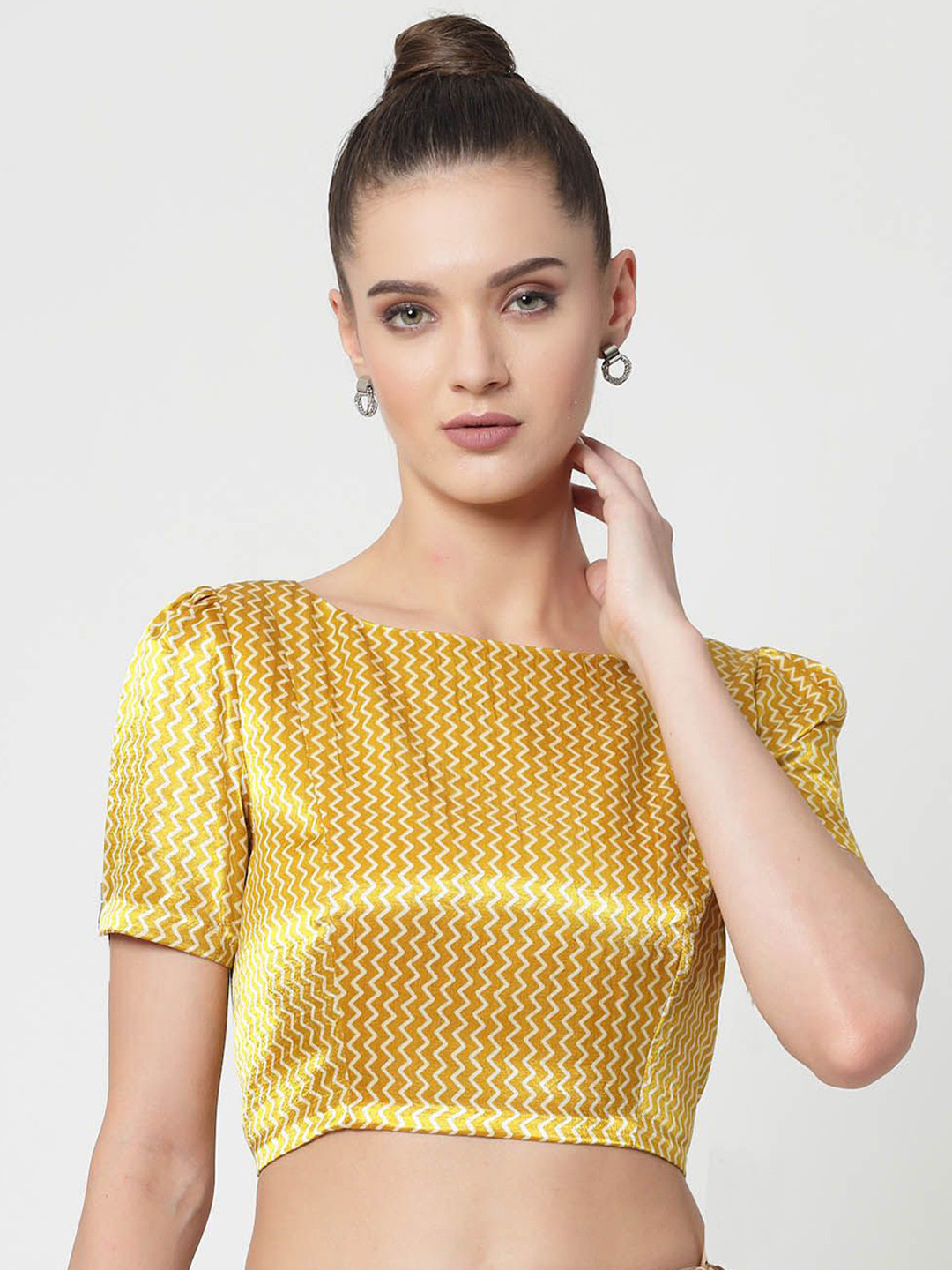 OFFICE & YOU Striped Boat Neck Saree Blouse