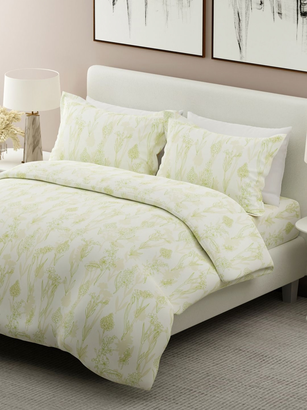 Boutique Living India 100% Cotton 300 TC Floral Green Apple Scented King Bedsheet Set
