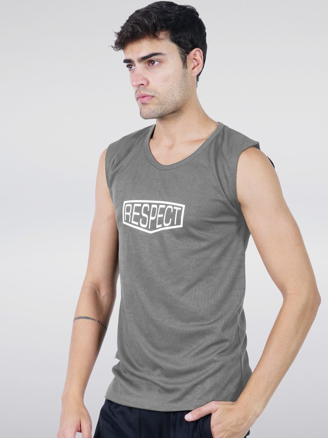 Body Mechanics Respect Printed Relaxed-Fit Innerwear Vest - MN-BMS-21-Grey-S