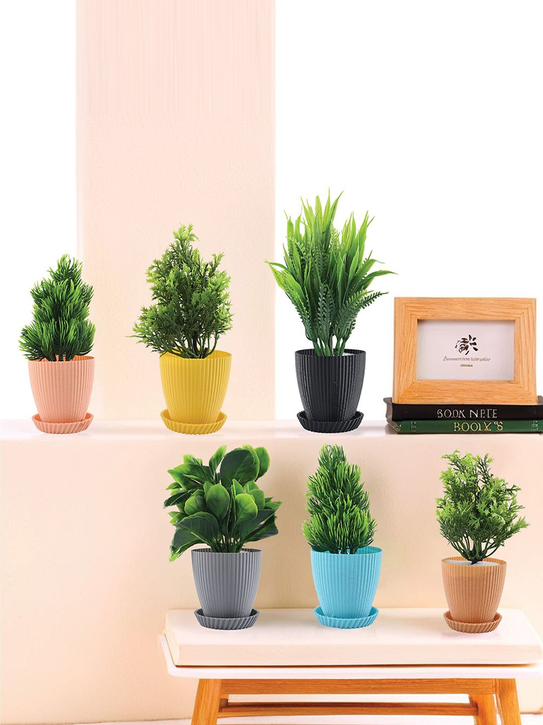 Kuber Industries Blue 12 Pieces Succulent Artificial Plant With Pot