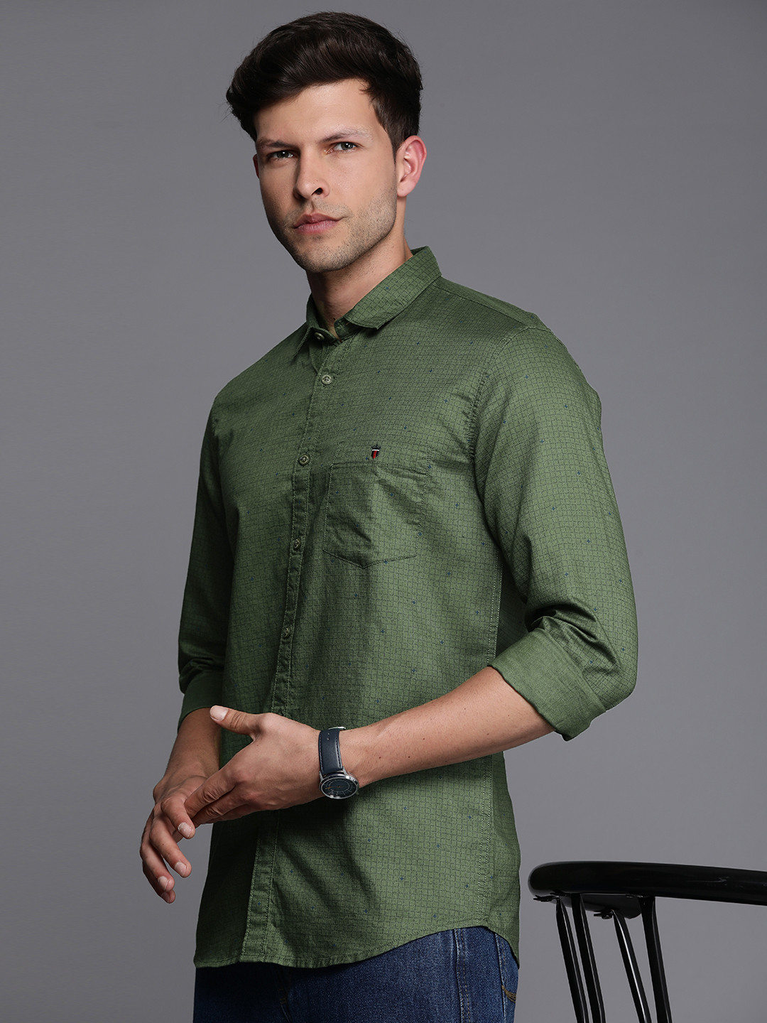 Louis Philippe Jeans Super Slim Fit Checked Cotton Linen Casual Shirt