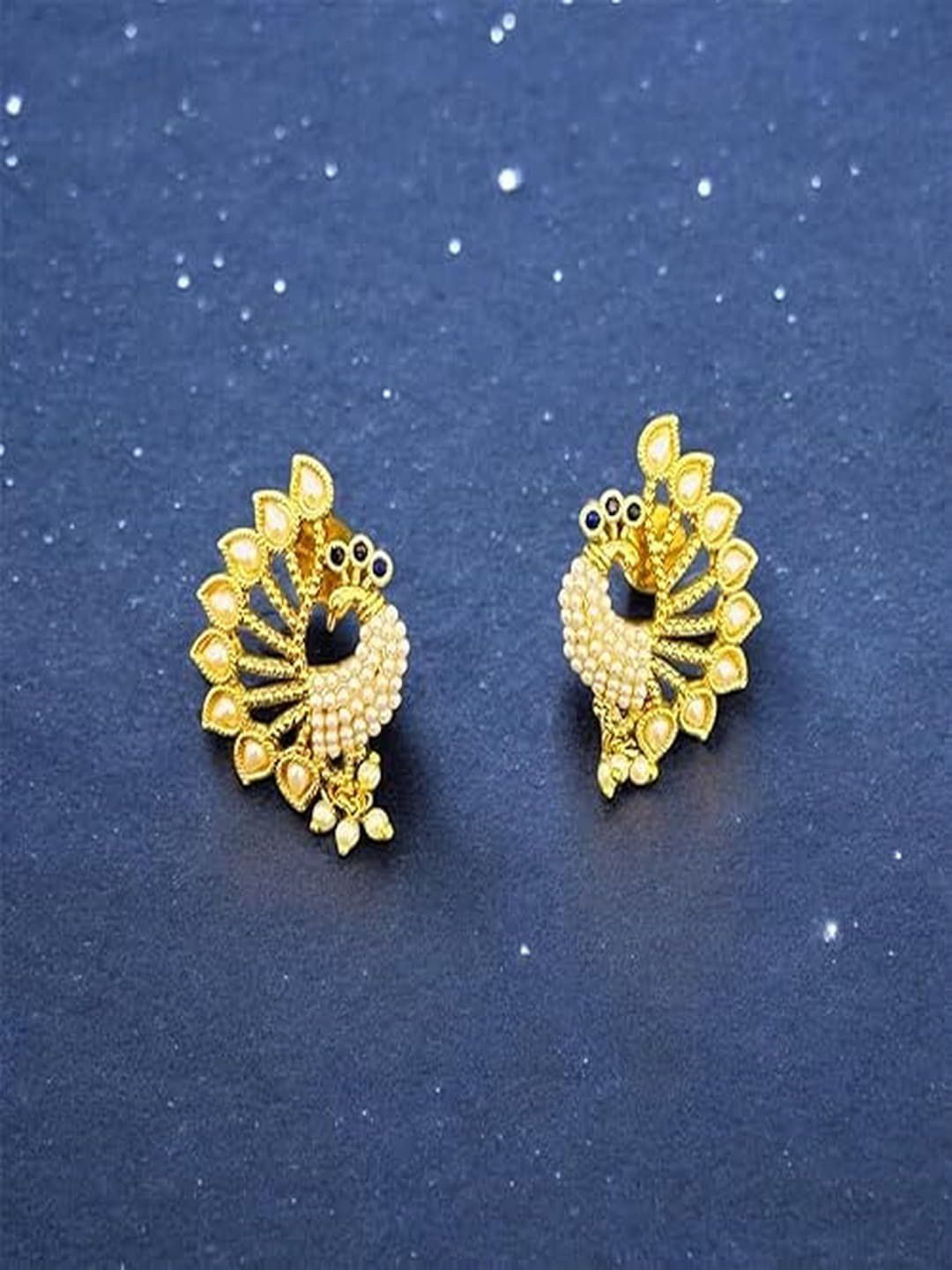 Chaandi Rivaaz Gold-Plated Artificial Stones and Beads Peacock Shaped Studs