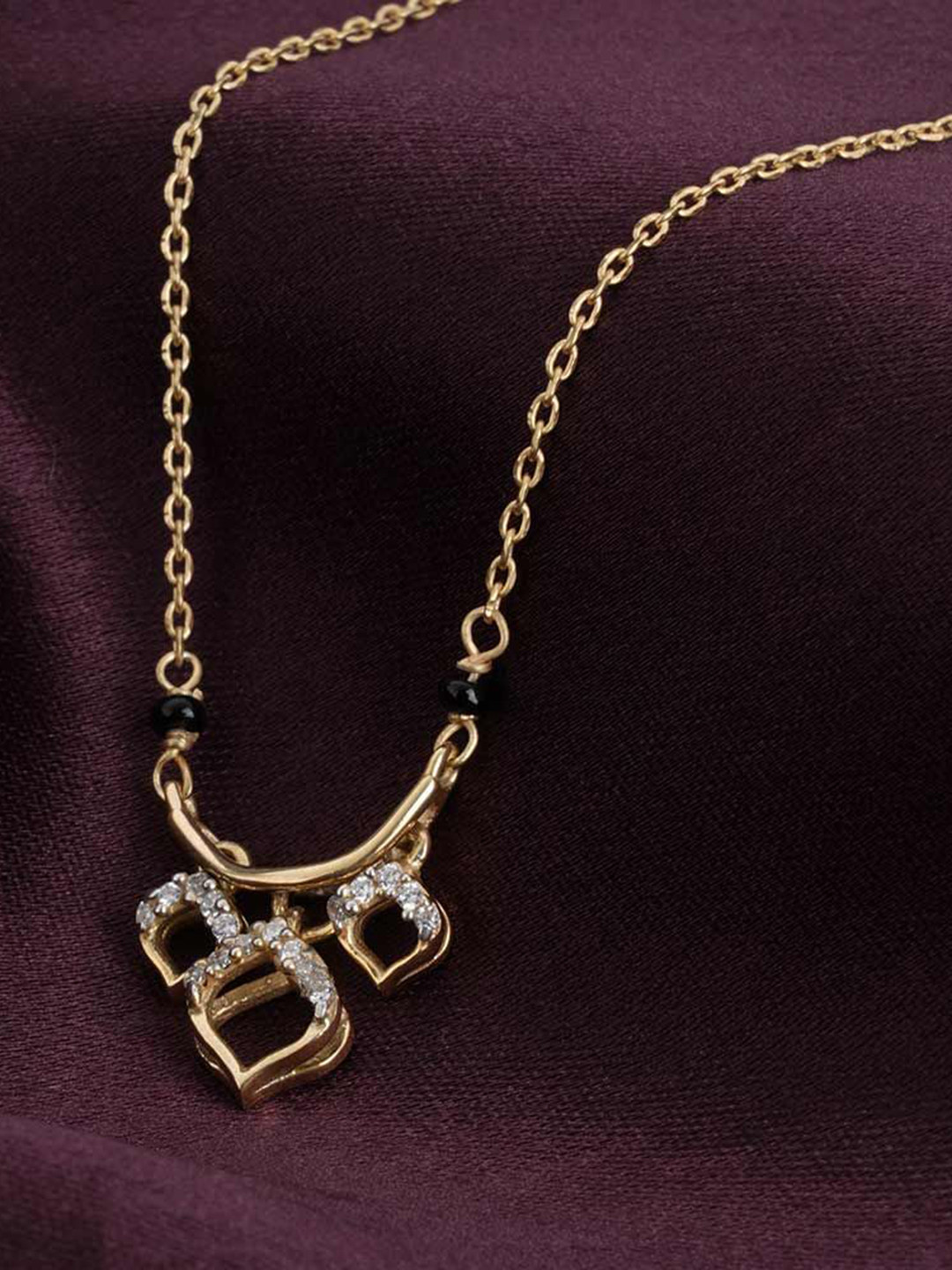 PALMONAS 925 Sterling Silver Gold-Plated Stones and Beads Three Petals Of Love Mangalsutra