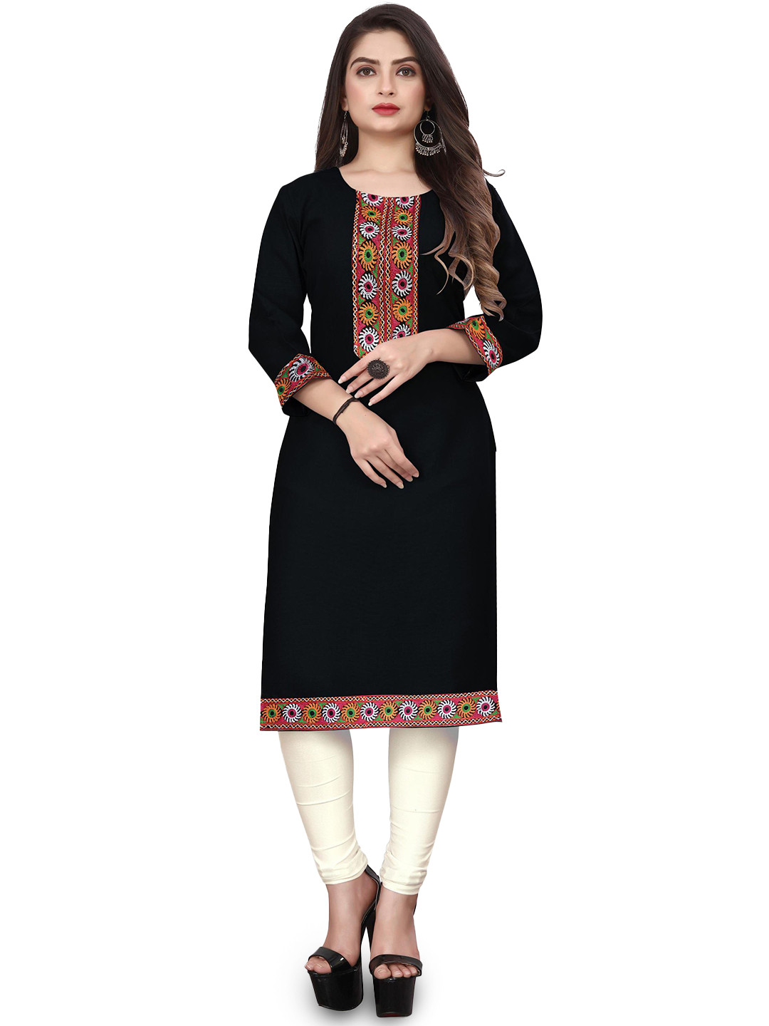 HF HOLYDAY FASHION Women Embroidered Lace Border Work Straight Kurta