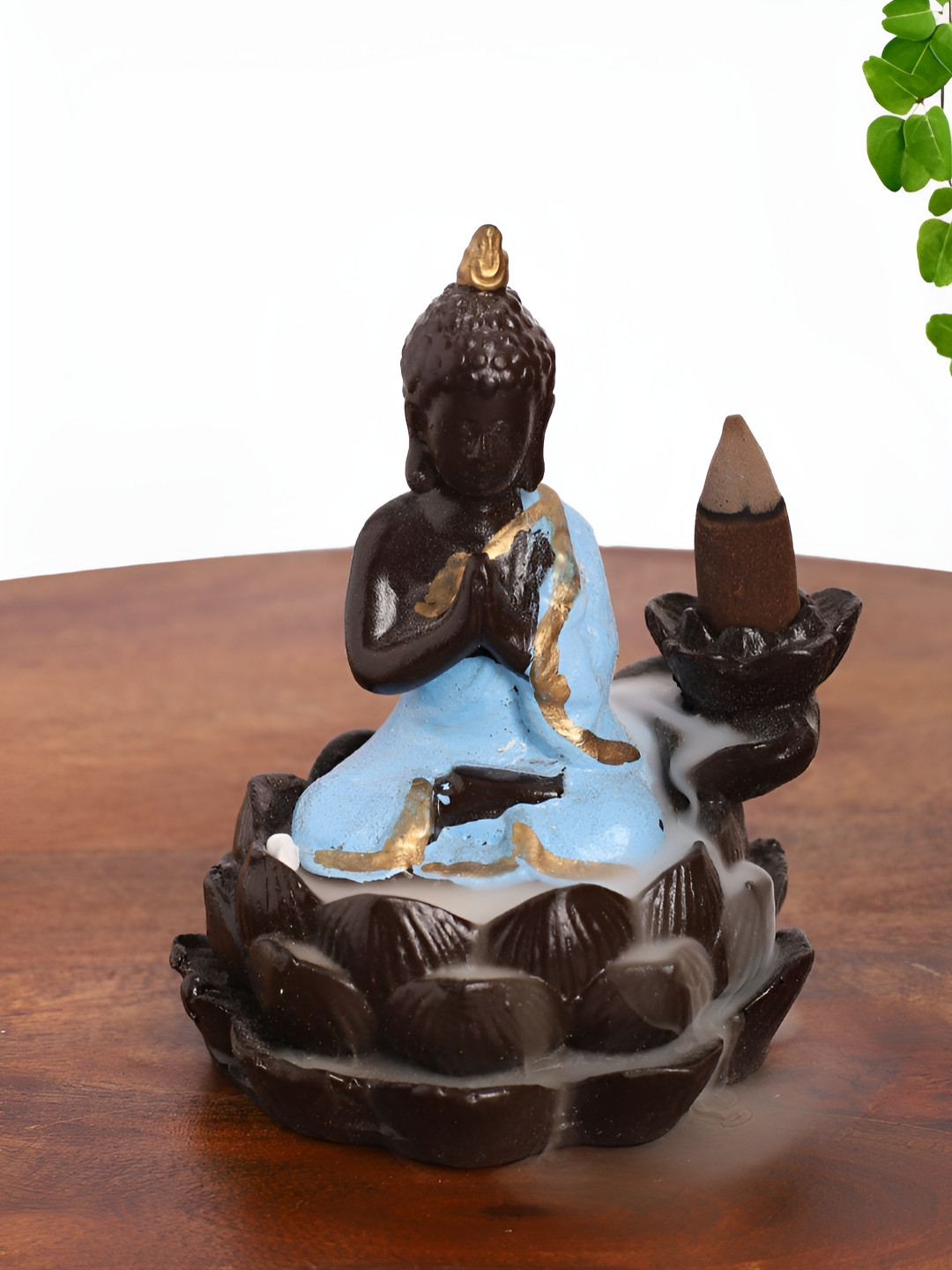 INTERNATIONAL GIFT Buddha Sitting on Lotus Blue Polyresin Natural Living Room Small Showpiece - 1.6 Inches