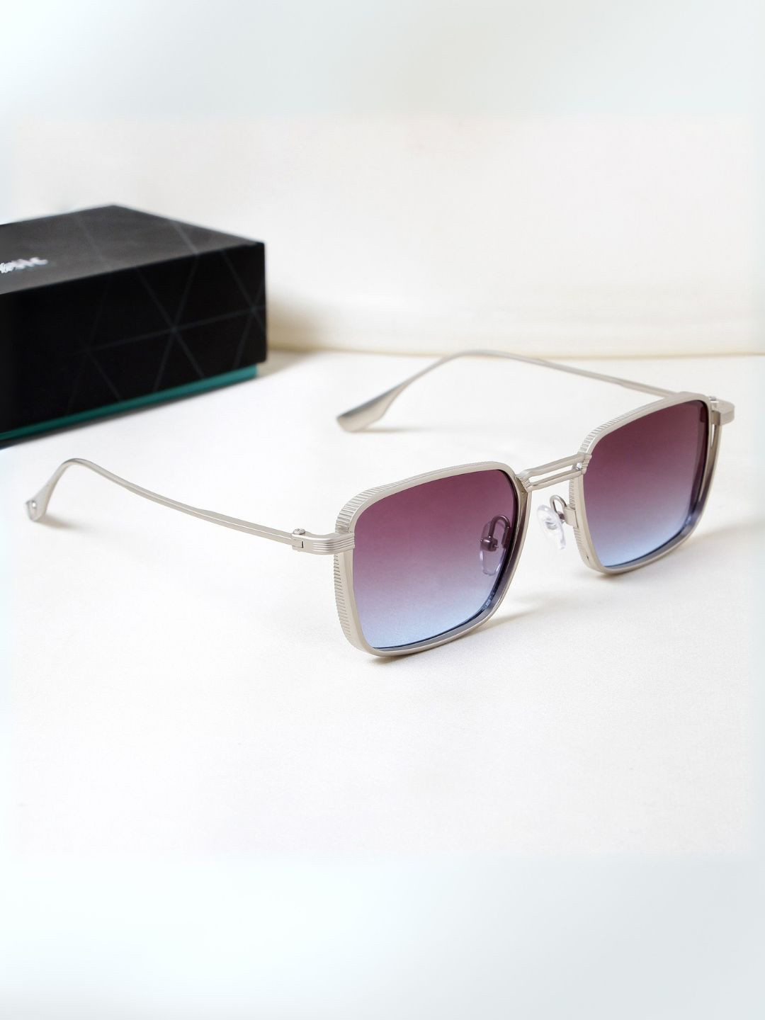 SUNGLASSIC Unisex Rectangle Sunglasses with UV Protected Lens SG-2812-Silver-Blue-Gr.