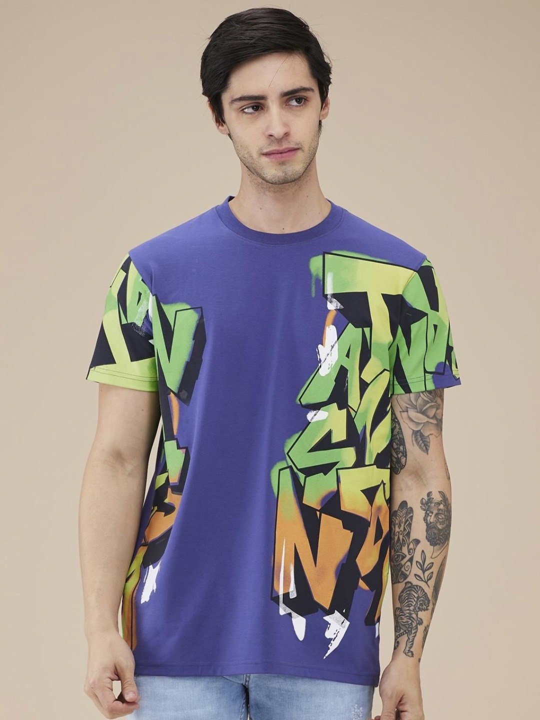 Being Human Men Printed Round Neck T-shirt